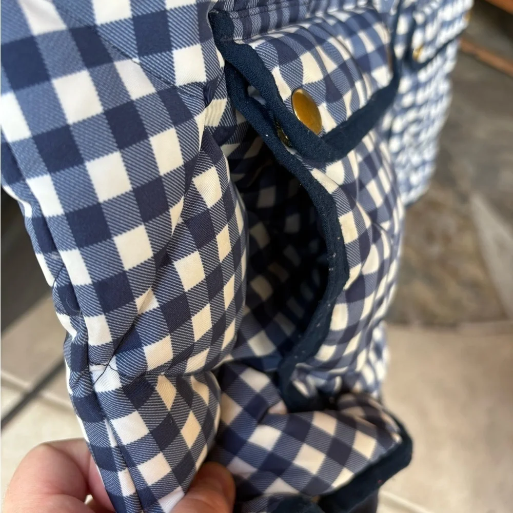 J. Crew Blue and White Checkered Gingham Quilted Warm Vest